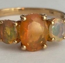 10 K Gold Ring Trilogy Ring Opal Stones Size Q.5 Handmade Ring All Marks