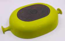VTG Cast Iron Le Creuset Enzo Mari Lime Green Enamel Oven Roasting Pan Dish  585