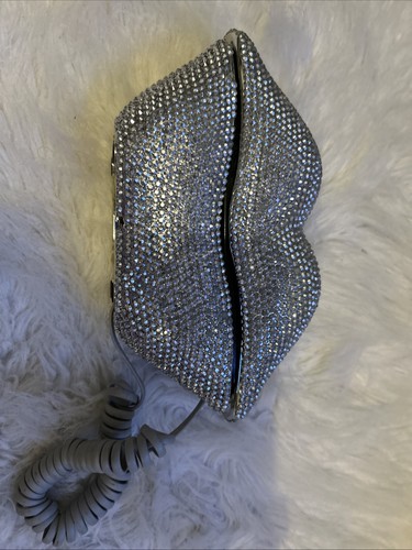 Silver bling lip telephone - silver,