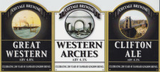 THREE COTTAGE BREWING BEER PUMP CLIP BADGES CELEBRATING ISAMBARD KINGDOM BRUNEL