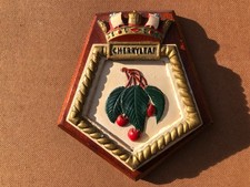 HMS CHERRYLEAF vintage 1960s wooden plaque Royal Navy Leaf Class RFA ship