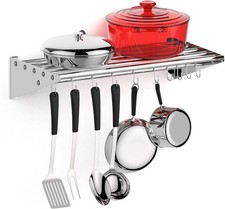 Wall Mounted Pan Holder Hanging Pot Rack Pots and Pans Organizer with 10 Hooks