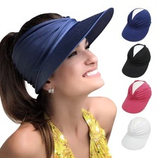 Womens Sun Visor Hat Wide Brim Summer Topless Ponytail Beach Outdoor Sport Cap