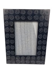 Handmade Black Soapstone Photo Frame 4x6" Spiral Carved Pattern Modern Decor