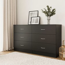 Black Chest of Drawers – 6 Drawer Wide 140cm Essential Bedroom Cabinet DAKO®