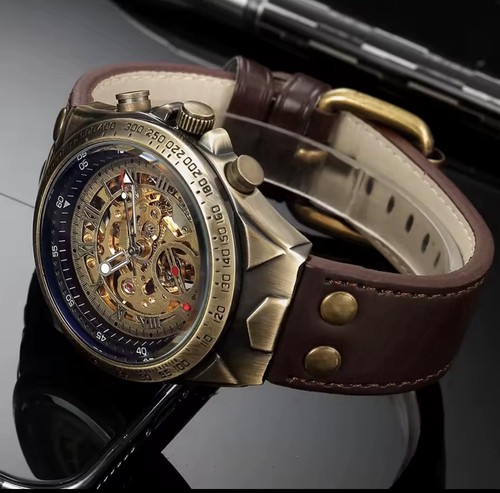 Bronze retro skeleton watch - bronze,