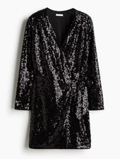 H & M Sequin Black Wrap Dress