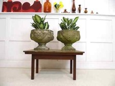 1 Pair of Vintage Cast Lime Stone Garden Urns Planters shop display interiors