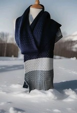New long Matalan navy grey white colour block scarf crochet decor unisex men wom