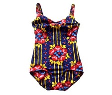 Vintage 60s Blue Floral Print Swimsuit Retro Indie Beach 8