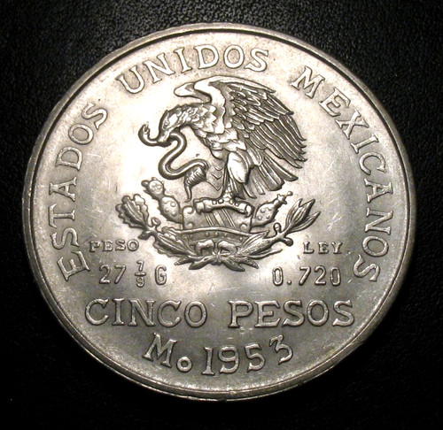 1953 mexico unc cinco pesos - 1953,