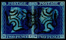 SG15, 2d deep full blue, USED. Cat £550+ BLACK MX. PAIR. MF MG