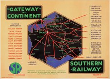 TX577 Vintage Gateway to Continent Travel Poster Southern Railway A2/A3/A4