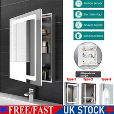 LED Bathroom Mirror Cabinet with Shaver Socket Demister Sensor Lights Vertically