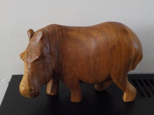 Solid carved wooden hippo - solid,
