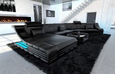 Sofa living area leather couch LED luxury USB leather sofa black Turino CL shape