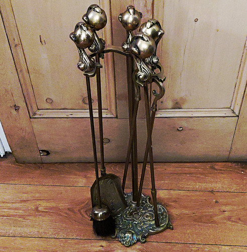 Antique brass metal fireplace - antique,