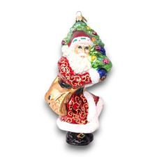 CHRISTOPHER RADKO Santa Claus w/ Christmas Tree Hanging Glass Ornament 9" - Y03