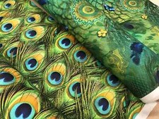 Peacock Curtain Upholstery Cotton Fabric Material - 140cm wide digital print