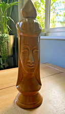 Vintage Mid Century Old Crow Whiskey Decanter - QUEEN Chess Piece Mustard Glaze