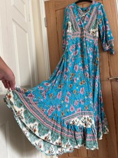 Roman Turquoise with Pink, Orange, Green Floral Print Long Maxi Dress, Size 14