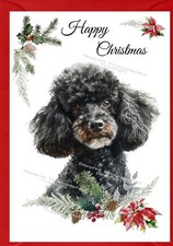 Poodle (Black) Dog Christmas Card A6 (4"x 6") (Blank inside) - by Starprint