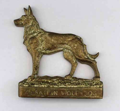 Vintage brass plaque dog - brass,