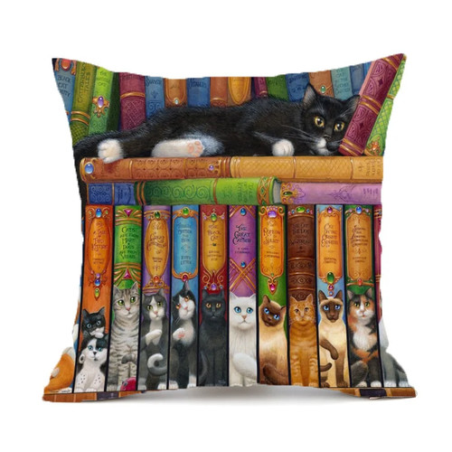 Cat books cushion - cushion, x