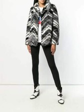 DKNY Faux Fur Chevron Coat Jacket Black Soft Warm Winter Size M New