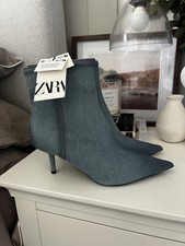 Zara denim Light Blue Kitten Heel Ankle Boots UK5 38 NEW BNWT
