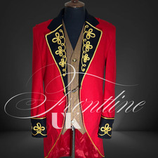 "Red Regency Tailcoat with Gold Embroidery – Custom Made Military Style 