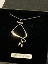 Pat Cheney Art Nouveau Style Sterling Silver & Pearl Drop Pendant Necklace. PPC.