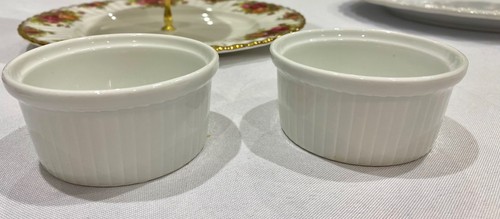 Pair white ramekin dishes - ramekin,