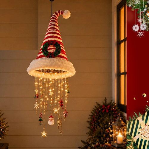 Lighted santa hat hanging - hat,
