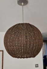 Vintage 70's Boho Woven Brown String Thread Orb Pendant Light Shade