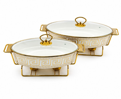 2pc oval ceramic chafing dish - oval,