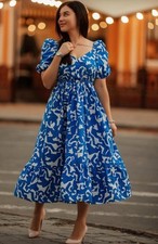 ZARA PRINTED POPLIN DRESS BLUE