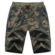 Mens Camouflage Shorts Elasticated Gym Sweat Jogger Zip Pockets Jogging Running