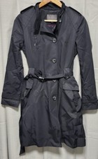 COLE HAAN Designer Ladies Black Mac Trench Coat Cotton Polyester Size XS