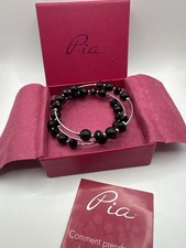 Pia Black Bead & Silver-Tone Wire Wrap Bracelet – With Box