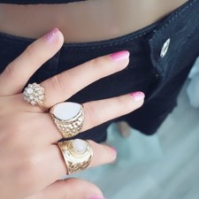 used Women Set of 3 Primark Size S Gold Rings Costume Jewellery OPIA