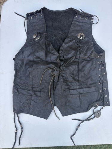 Black leather biker - biker, vest