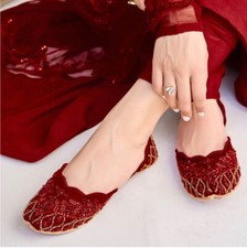 Pearl Ice Red Bridal Khussa Shoes | South Asian Bridalwear | Punjabi Juttis