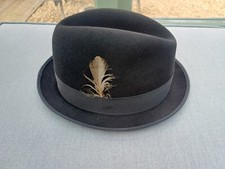 Christys' London Kingsbury Fur Felt Trilby in Black with feather Size 60cm used