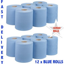 12 x Jumbo Workshop Hand Towels Rolls 2 Ply Centre Feed Wipes Embossed Tissue