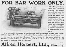 ALBERT HERBERT LTD Coventry Hexagon Turret Lathe - Old Engineering Advert 1909