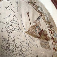 Embroidered silk sampler - embroidered, map