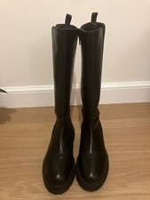 Black leather womens knee high