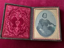Quarter plate Ambrotype in Red Velvet & Tooled Leather Case - hand tinted