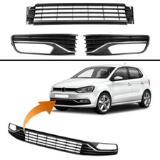 FRONT BUMPER LOWER CENTER GRILLE + FOG LIGHT GRILL SET FOR VW POLO 6R 2014-2017